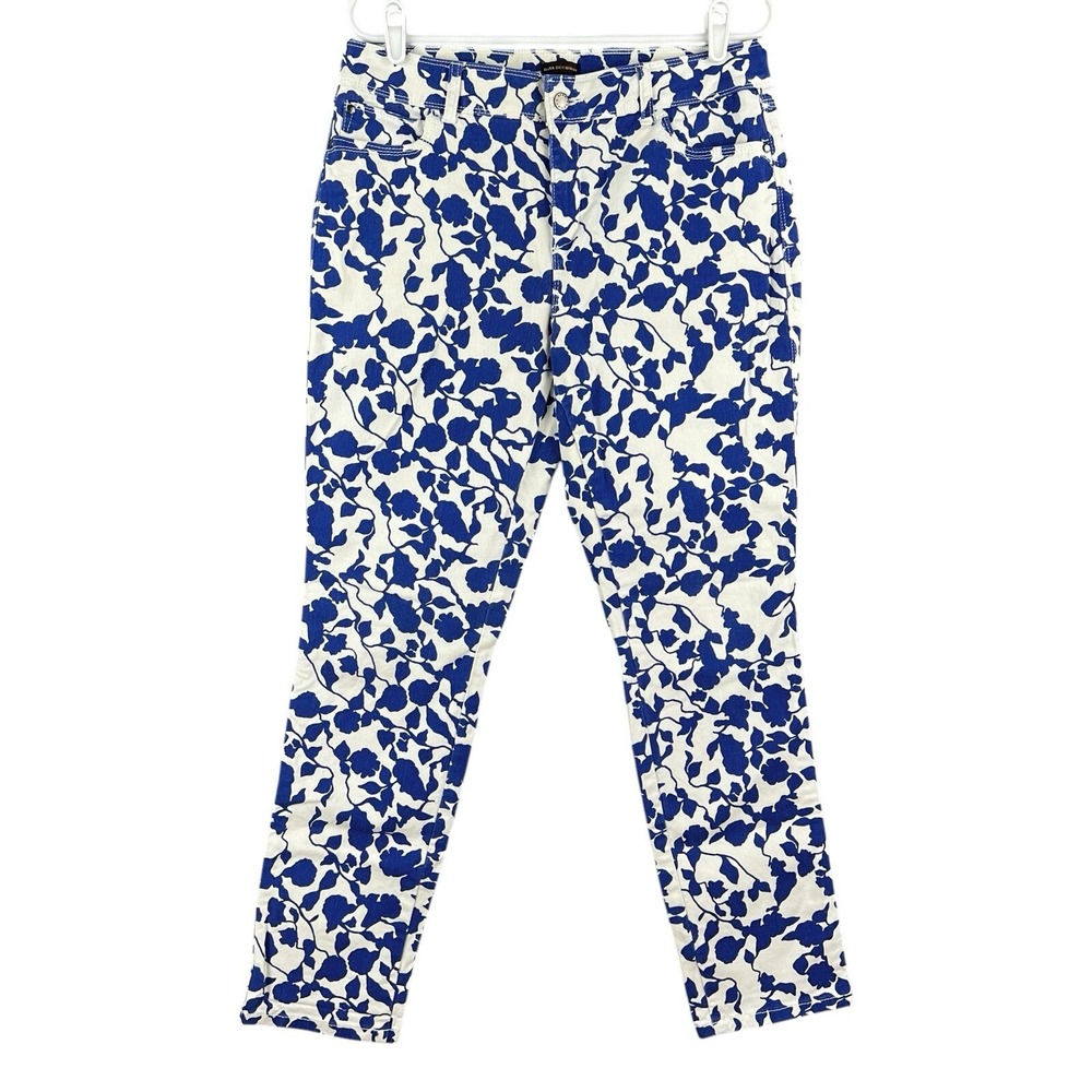 Dana Buchman Women's White Royal Blue Floral Denim Jeans Size 10 Stretch Skinny